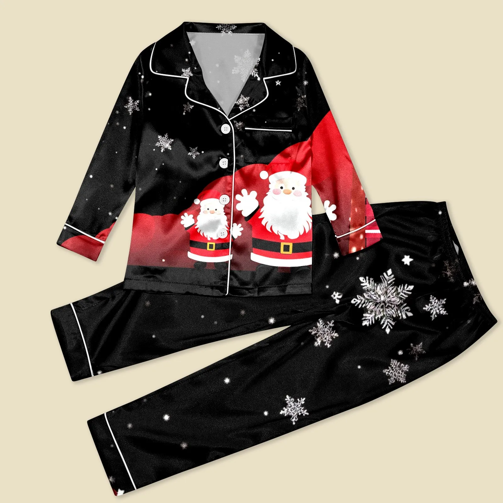 thumbnail image 2 of Conjunto de 2 piezas de top con cuello vuelto y pantalones largos con estampado navideño para mujer 2024, nuevos pijamas familiares holgados y cómodos, 2 of 5