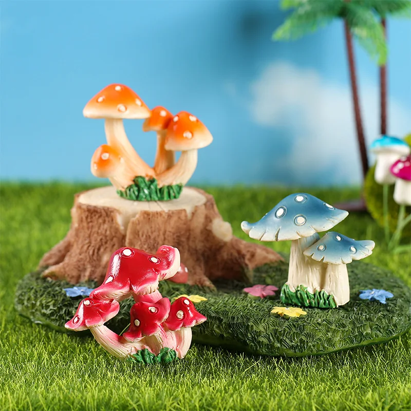 Mini Resin Mushroom Figurine Fake Mushroom Miniatures DIY Micro Landscape Fairy Garden Terrarium Decorations Desktop Ornament