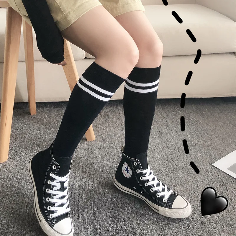 

Women Long Socks Solid Color Stripe JK College Style Casual Knee High Socks Fashion Girls Kawaii Cosplay Sexy Cotton Socks