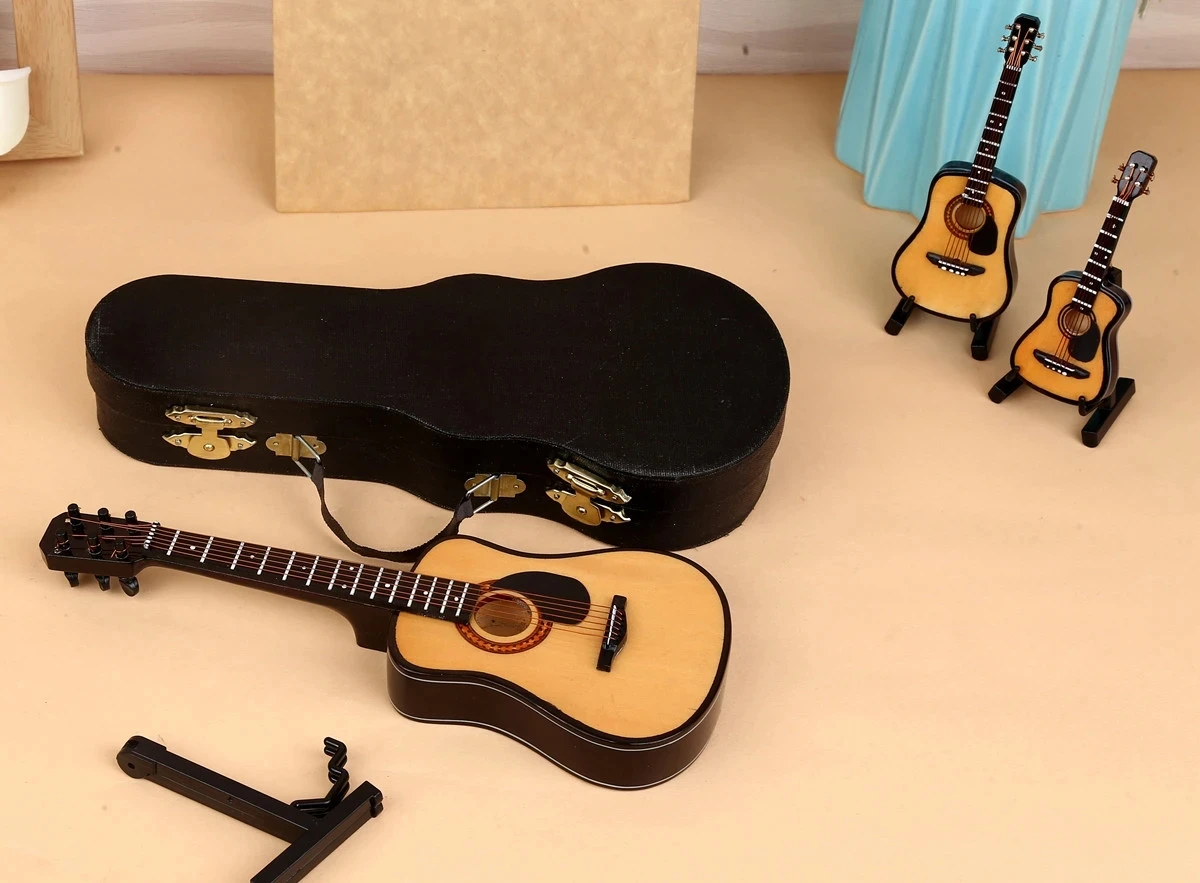 Miniature Wooden Guitar Model With Stand And Case - Uganda...