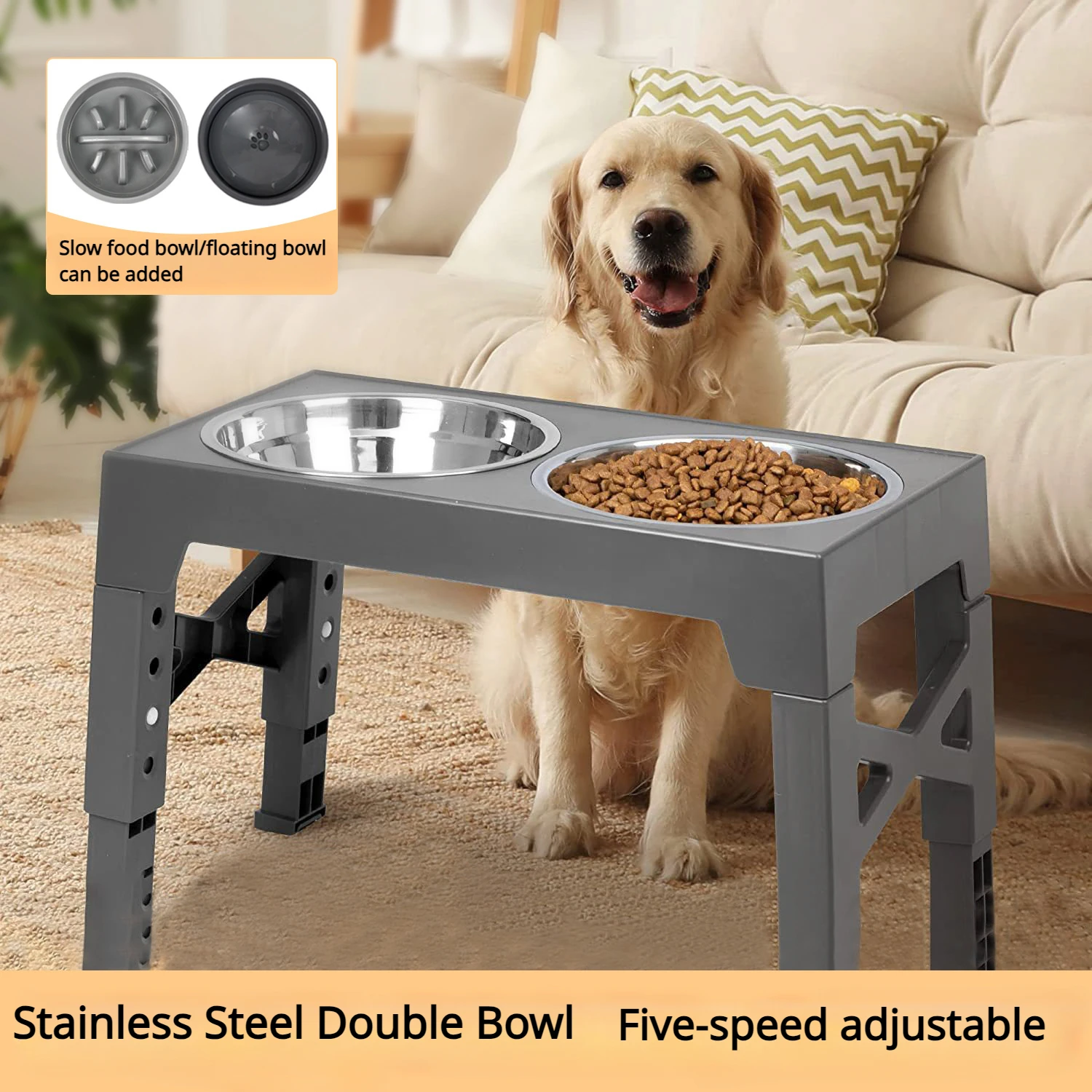 

Elevated Dog Bowls Adjustable Dog Feeder for Medium Large Dogs Protect Pet Cervical Spine Dog Food Bowl Raised Pet Bowl Stand