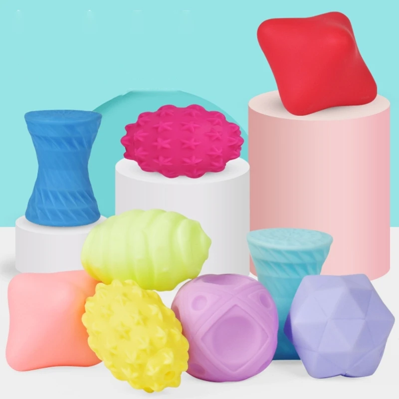 Soft Rubber Textured Baby Hand Grip Toy for Sensory Development Multitexture Baby Grab Toy Pastel Color D5QA