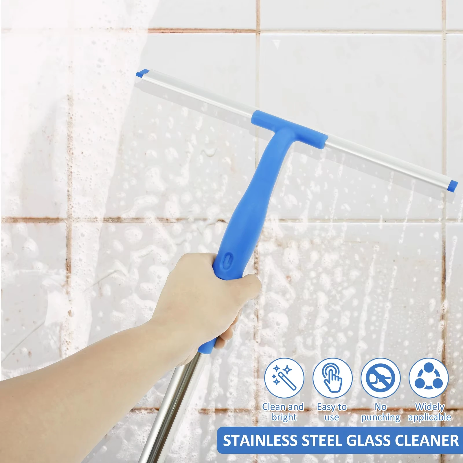 Window Cleaning Kit Telescopic Long Handle Wiper Microfiber Scrubber Home for Shower Glass Mirror Door Car Cleaning Accessories 4