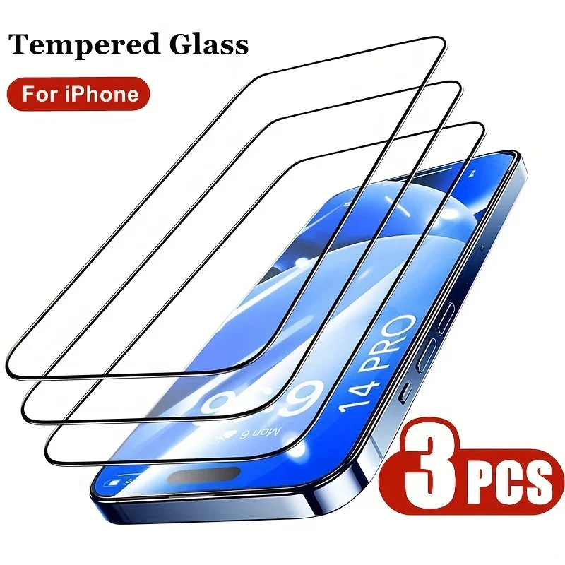 

3Pcs Tempered Glass Screen Protector For IPhone 14 13 15 12 11 Pro Max X XR XS Max Plus SE 2 SE 3 Protective Film