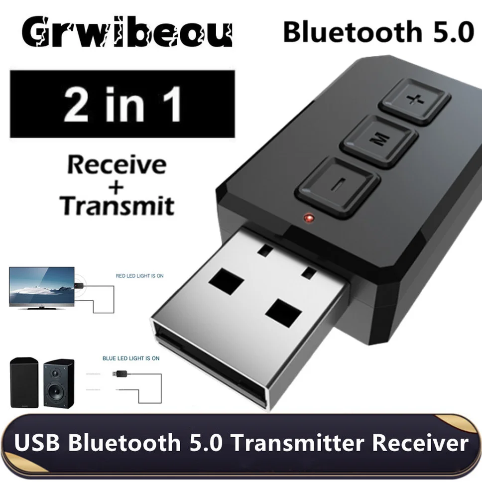 Беспроводной адаптер Grwibeou 2 в 1 USB Bluetooth 5,0 для ПК ТВ колонок беспроводная мышь музыкальный аудио приемник передатчик Aptx