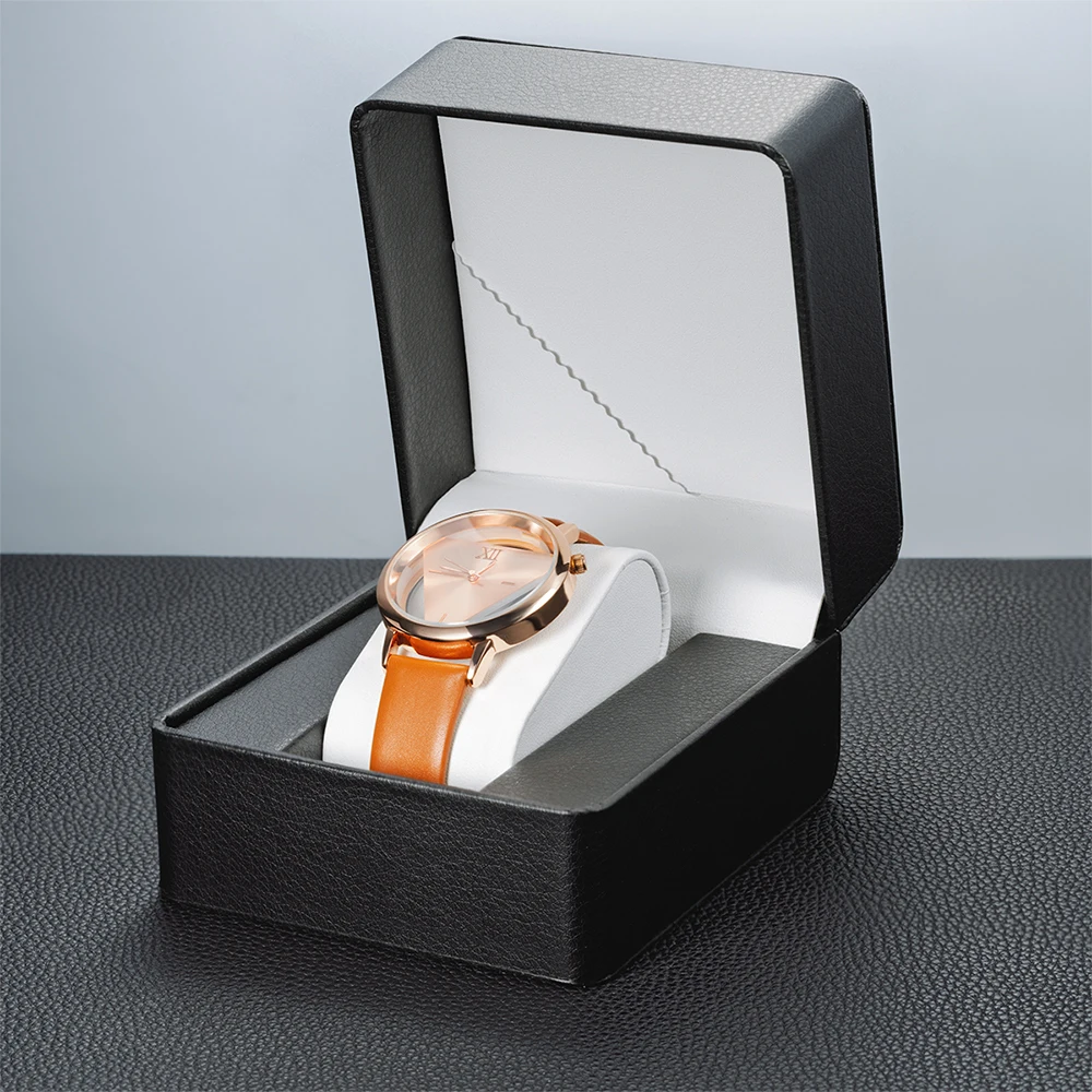 Elegant Black PU Leather Watch Gift Box with Pillow - Sleek Display Case Organizer