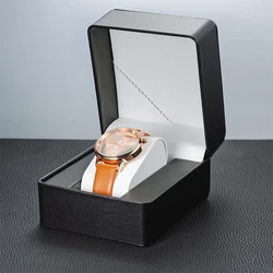 Elegant Black PU Leather Watch Gift Box with Pillow - Sleek Display Case Organizer (Black)