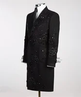 Customized Beaded Crystals Men's Jackets Sequins Wedding Groom Tuxedos Dinner Party Prom Blazers Slim Long Coats For Men Clothes 1