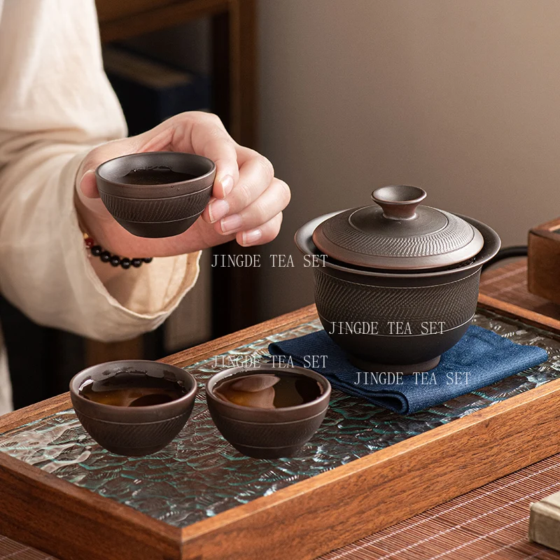 170ml Purple Pottery Hand-held Pot Household Small Heat-resistant Lid Bowl Filter Tea Cup Tea Set Personal Tea Maker