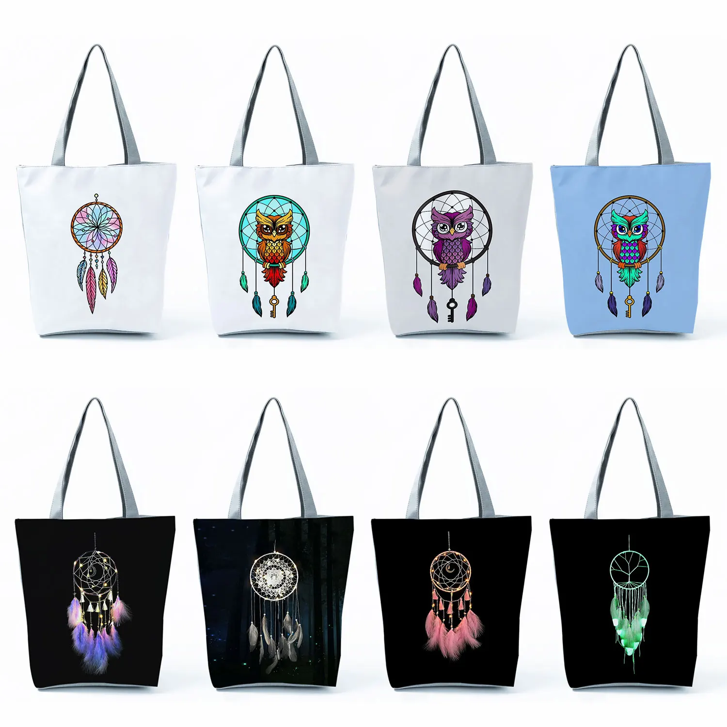 

Dreamcatcher Girl Shopping Bag Color Feather Printed Lady Handbags Casual School Shoulder Bags Eco Reusable Totes Large Capacity