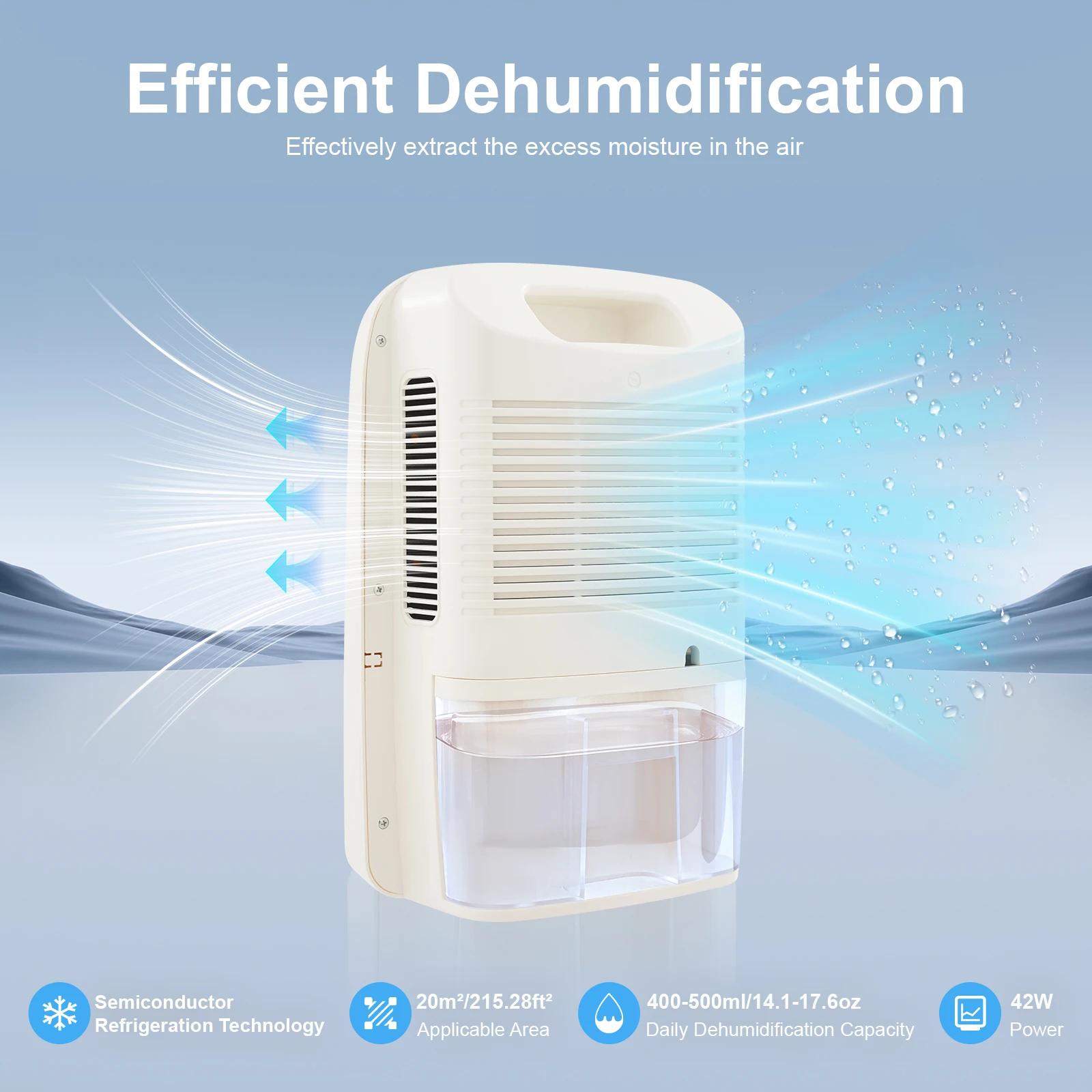 Dehumidifier, 42W, Efficient Bathroom Room Dehumidifier, Portable ...