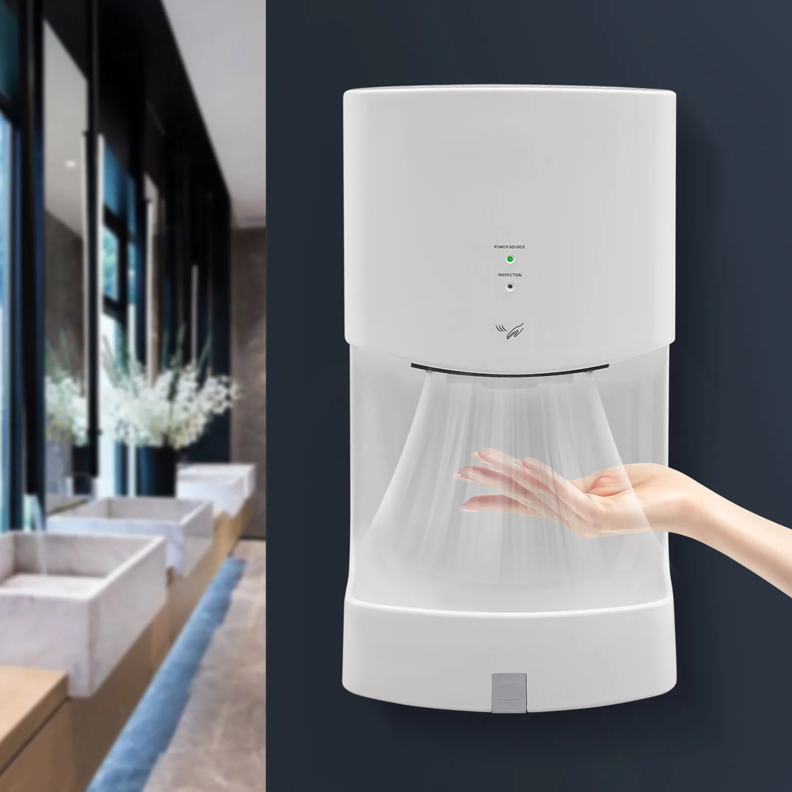 Commercial Automatic Electric Hand Dryer High Speed Hand Drying Machine with Drip Tray Hot Air 1000W US Standard for Bathroom
