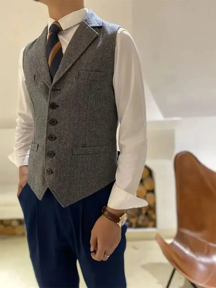 Wool Groom Vest Groom\'s Suit Vest Tweed Business Suit Jacket Formal Party Prom Groom\'s Wear  Vest Men\'s Wedding Tuxedo Waistcoat