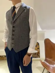 Wool Groom Vest Groom's Suit Vest Tweed Business Suit Jacket Formal Party Prom Groom's Wear  Vest Men's Wedding Tuxedo Waistcoat