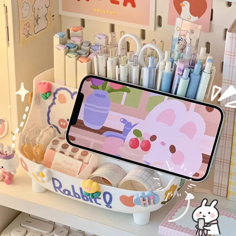 Kawaii Desktop Pen Holder Large-capacity Cute Stationery Storage Box Creative Cartoon Pencil Holder Ins Desk Organizer for Girls pen holder desk organizer pen and brush holder desk storage rack