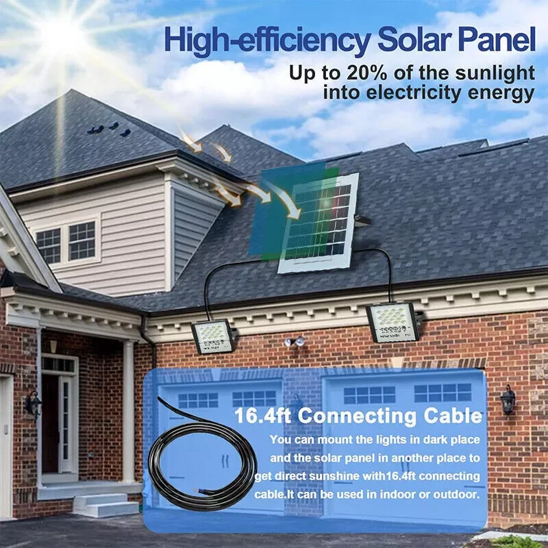 300W LED Solar Street Lights Outdoor Flood Lamps Waterproof Spotlight Emergency Lighting Dusk To Dawn Wall Light For Yard Garden 5