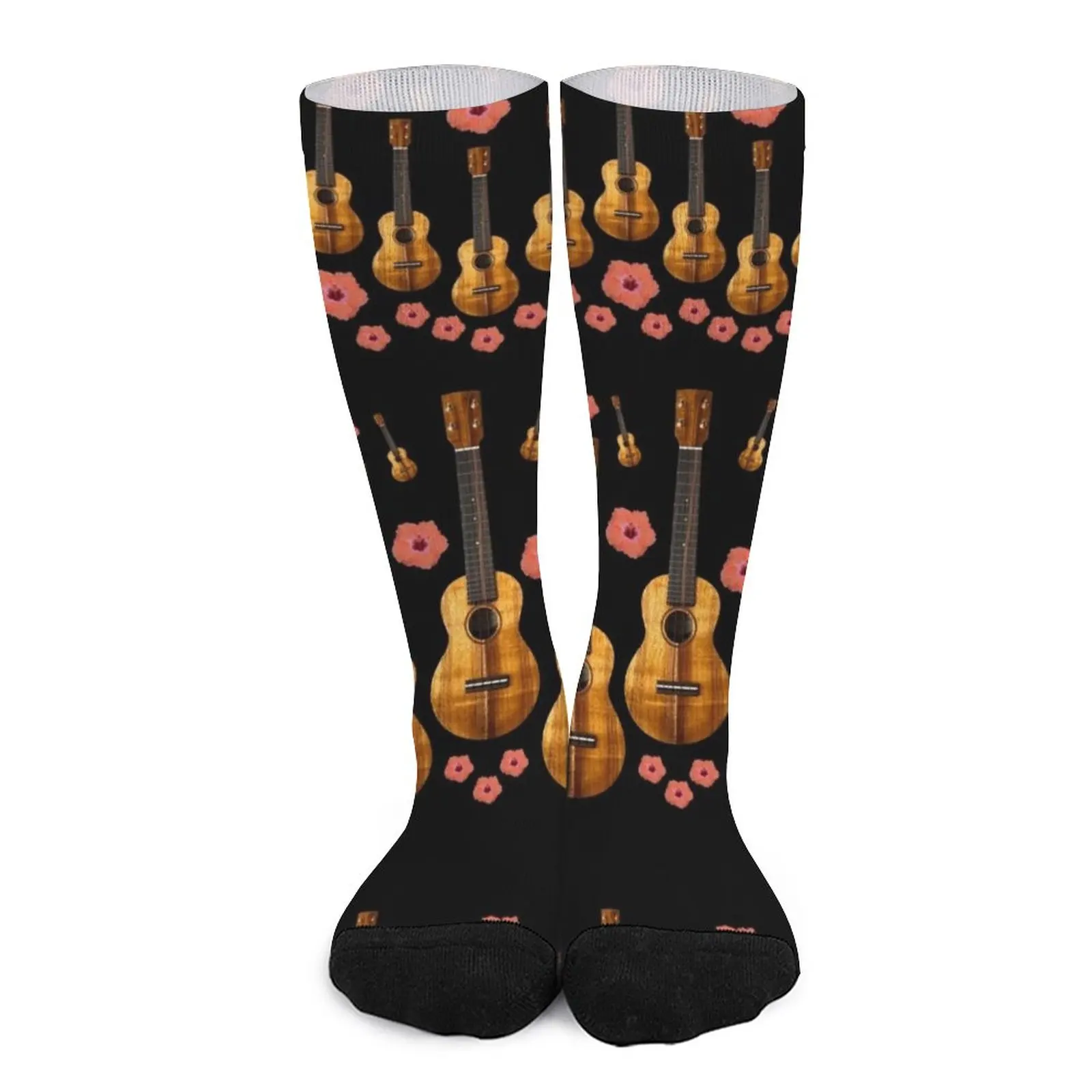 

Ukuleles: Uke Hibiscus on Black Socks sheer socks men non-slip soccer stockings heated socks