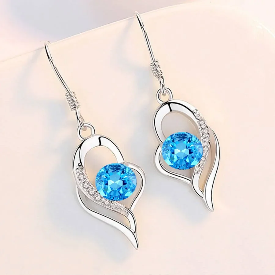 

Cute Female Pink Heart Drop Earrings Boho Silvery Color Zircon Stone Earrings Crystal Long Dangle Earrings For Women