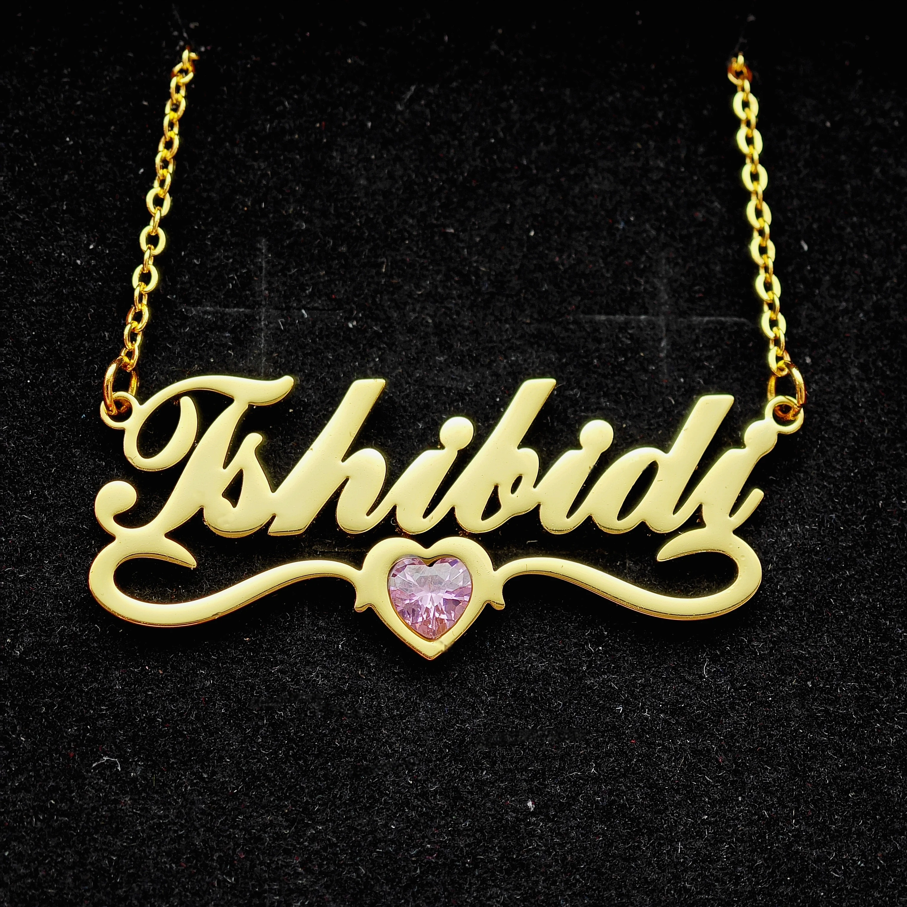 DOREMI Custom Name Birthstone Heart Letters Necklace Cursive Name Women Custom Jewelry Gift Package Necklace Jewelry
