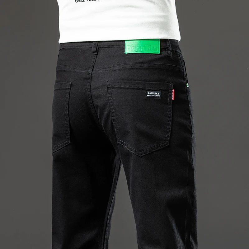 Pure Black Jeans Men's 2024 Business Casual Loose All-Match Fashion Straight Stretch Slim Simple Trousers