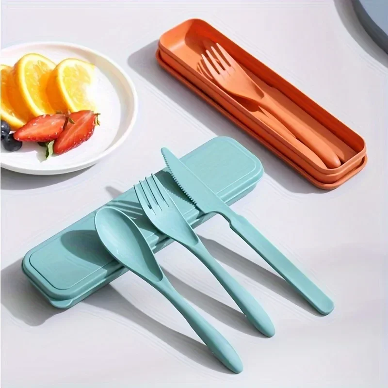 3In1 Portable Cutlery Set Reusable Home Travel Utensil Set Fork Spoon Knife with Box Dinnerware Picnic Camping Tableware