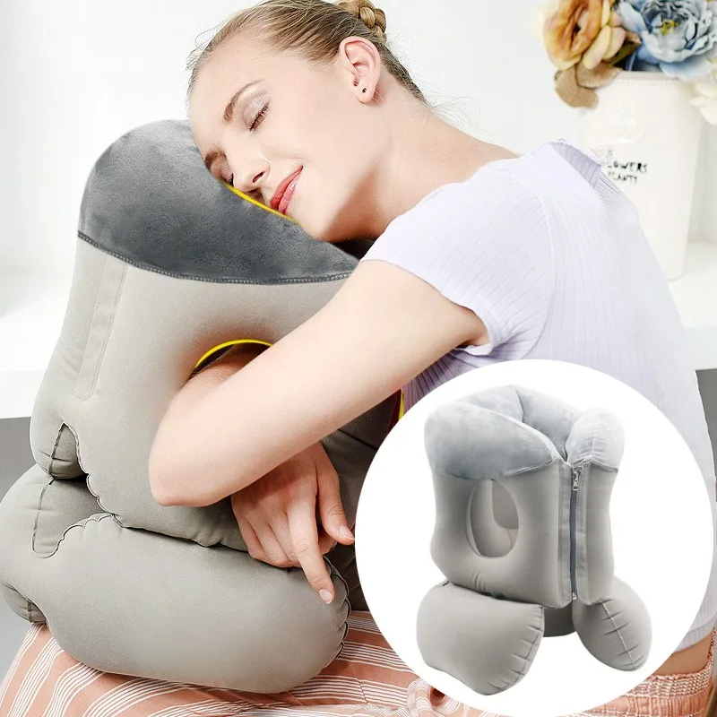 Upgraded Inflatable Air Cushion Travel Pillow Headrest Chin Support Cushions For Airplane Plane Car Office Rest Neck Nap Pillows car neck pillow
