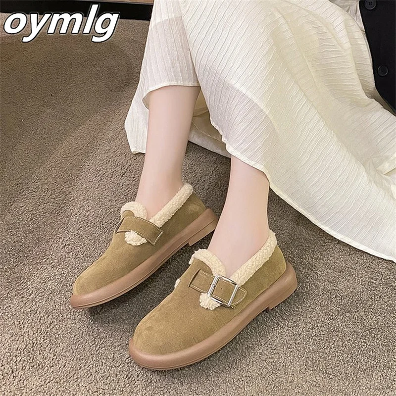 Fur shoes for women's outerwear 2023 New Fashion One Step Padded plush cotton shoes with soft soles, bread and bean shoes