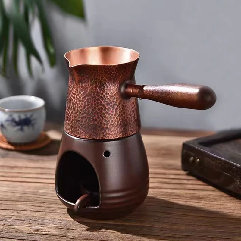 Copper Pitcher Pure Copper Pitcher Jug Tea Pot with Wooden Handle Kettles Hammer Handcraft Drinkware 400ml
