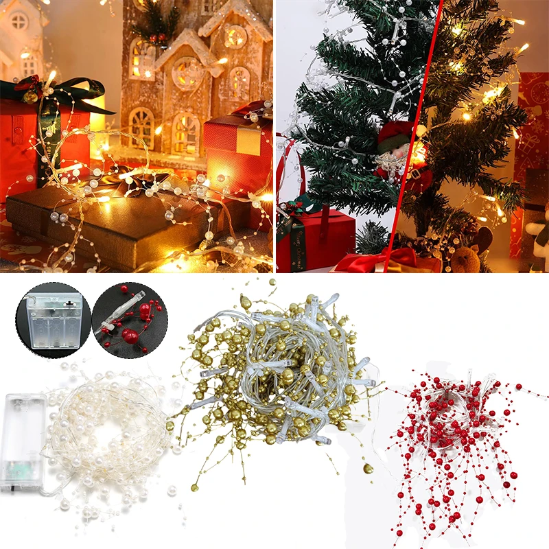 

2-5M Long 20/30/40/50Led Christmas Pearl Beaded String Lights Xmas Tree Home Party Decor Interior Light Strings (NO Battery)