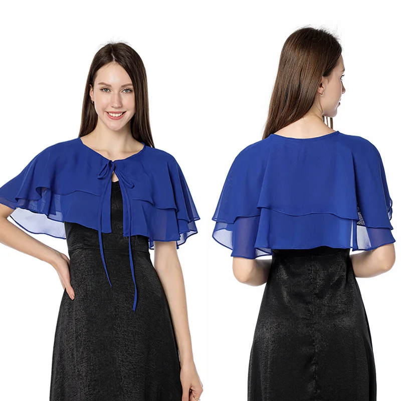 

Шифоновая шаль для невесты, подружки невесты, свадебное платье, обеденный чонсам, маленькая накидка, женский плащ, пончо, синие накидки, весна-осень