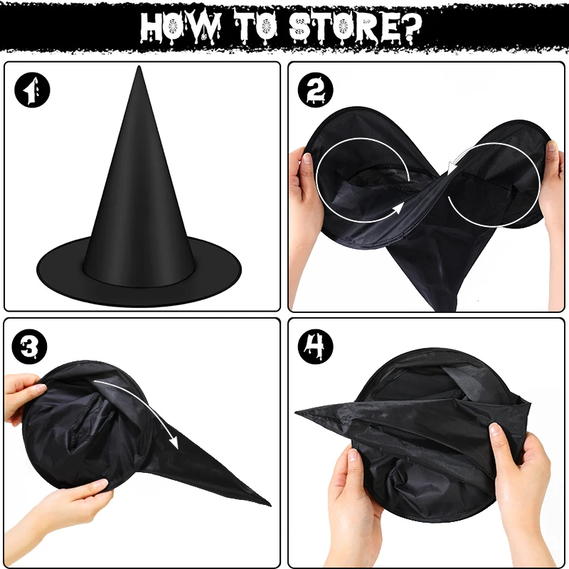 1-10pcs Halloween Witch Hat Kids Adults Halloween Party Cosplay Costume Props Decoration Black Wizard Cap Yard Hanging Witch Hat