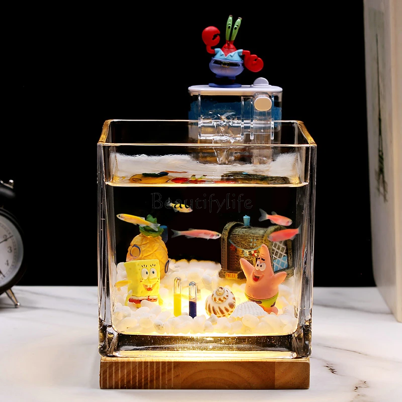 

Thickened Delicated Small Fish Tank Simple Glass Square Living Room Home Office Desk Surface Panel Fish Tank