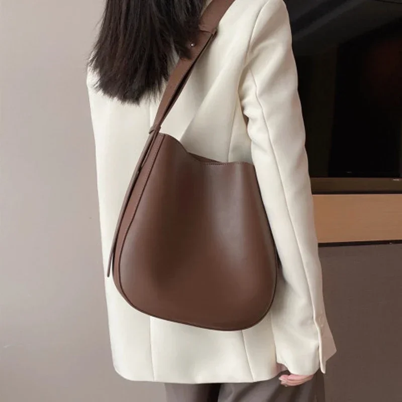 Minimalist Japan Korean Style Solid Color Bucket Tote Dark