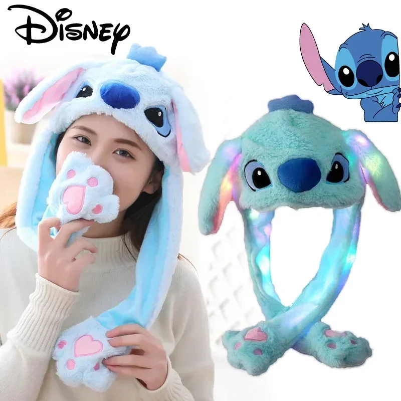 

Lovely Disney Stitch Plush Hat Moving Ears Luminous Glowing Light Hats Funny Bunny Ear Toy Hat Girlfriends Women Children Gifts