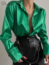 

Satin Shirt Women Green Long Sleeve Top Female Women's Elegant Blouse 2022 Office Wear Women White Imitation Silk Shirt Woman