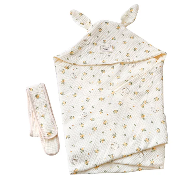 Hooded Baby Swaddle Blanket100% Cotton Spring Summer Newborn Wrap Sun Protection Soft Breathable Skin-Friendly Infant Swaddling 5