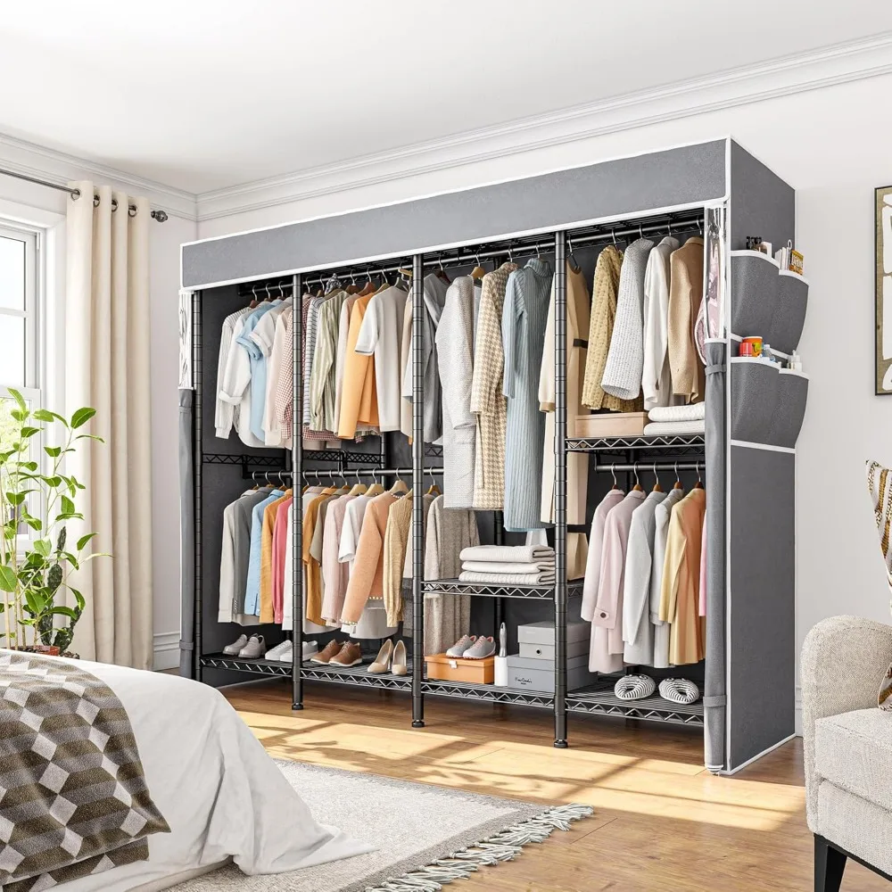 Clothes Rack with Cover, Metal Heavy Duty Clothing Rack for Hanging Clothes, Adjustable Wardrobe Closet Loads 1100 LBS 4