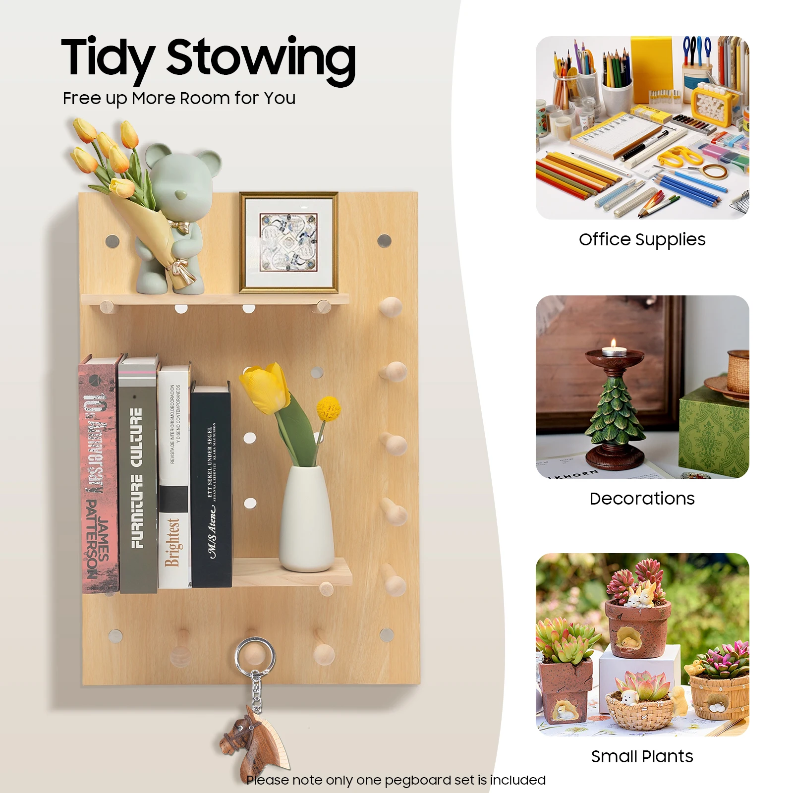 Wood Wall Shelf DIY Storage Rack Wall Mounted Display Organizer Multi-Purpose Floating Shelves for Home Office Decor