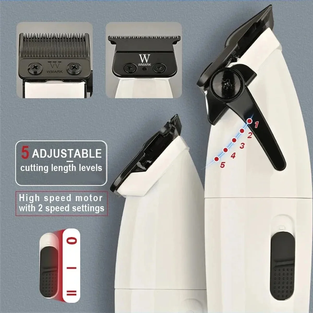 WMARK NG-8632 Professional Electric Hair Clipper 9000RPM DLC Blade Hair Trimmer with Spare Blades 10000RPM Shaver Barber Kit 2 S8f19d25b569248beb8b6a30b344d37b0o