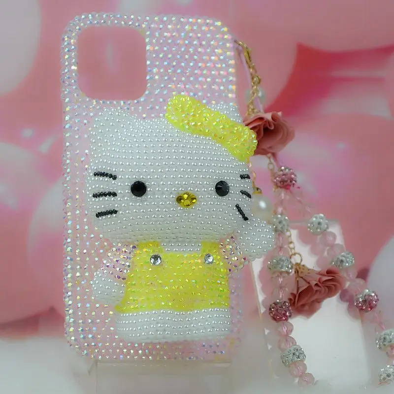 

Чехол для телефона Sanrio Diamond для iPhone, 15 Plus, 11 ручной работы, 12 Jewelry, 13, Xs Max, лимонно-желтая Маша, Hello Kitty, 14 Pro Max