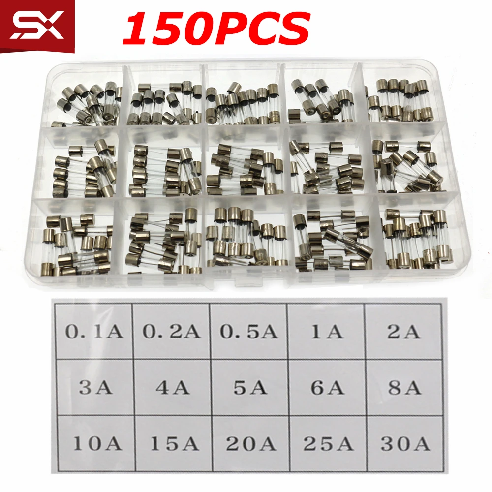 Glass Assortment Kit Glass Tube Fuses Fuses 5x20 150pcs 5x20 Car