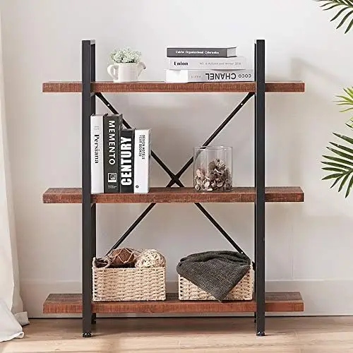 CosyStar 5-Tier Tall Bookcase, Rustic Wood and Metal Standing Bookshelf,  Industrial Vintage Book Shelf Unit, Open Back Modern Office Bookcases