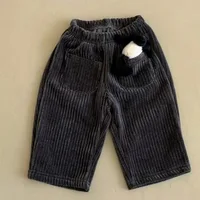 Autumn Winter Kid Boy Solid Ribbed Loose Wide Leg Pants Girl Baby Thicken Corduroy Pants Children Cotton Trousers Infant Clothes 5
