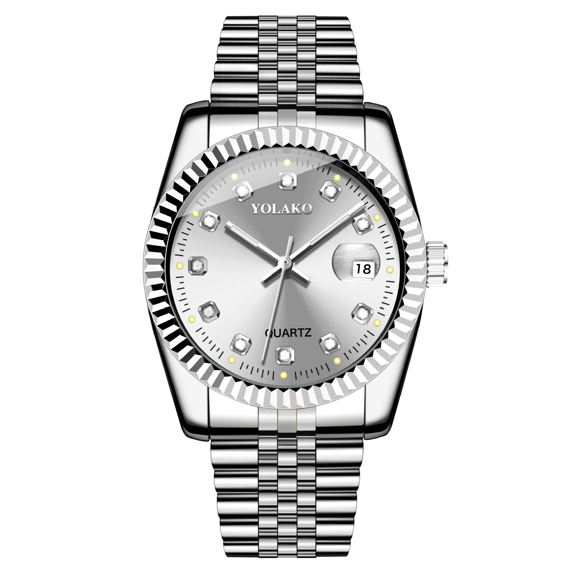 Gold Business Night Light Calendar with Diamond Inlaid Men's and Women's Watches, Couple's Watch, Steel Belt Watch