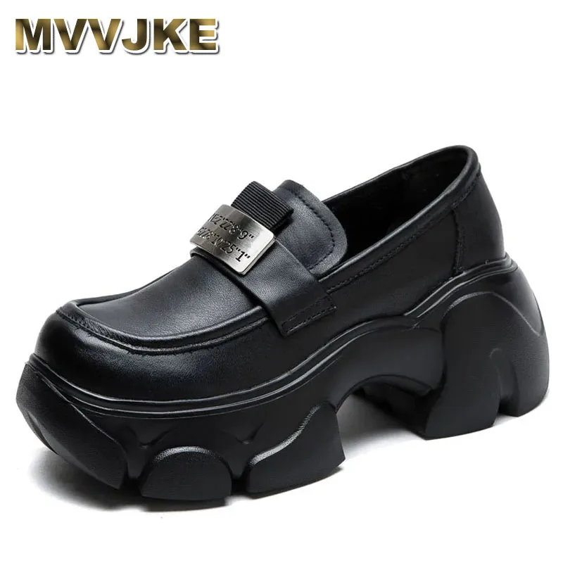 

Spring New Heightening Loafers Genuine Leather Slip-on Pumps Fashion Versatile Women's Platform Shoes