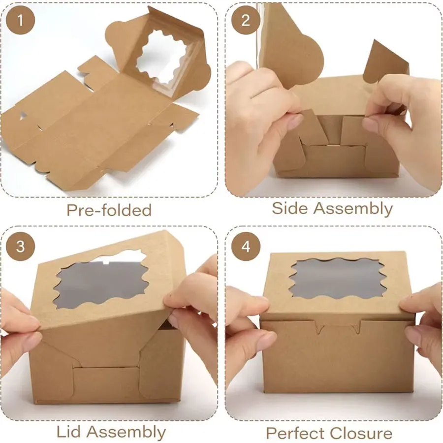 50/100Pcs Kraft Paper Cake Boxes with Clear Window, 4x4x2.5 Inch Cardboard Dessert Cont... - SKU KPCB1696 - UGI Packaging