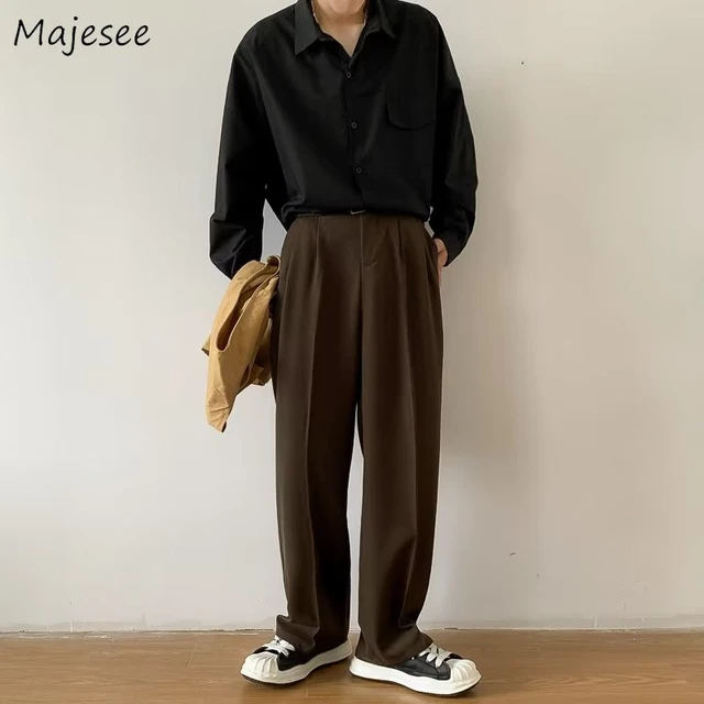 Men Suit Pants Solid Full Baggy Casual Wide Leg Trousers Black White High  Waist Straight Bottoms Streetwear Oversize Pants,Gray,XL : Amazon.co.uk:  Fashion