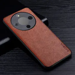Luxury Leather Retro Litchi Pattern Back Cover - Premium Business Style for Honor X9d 5G (Auburn)