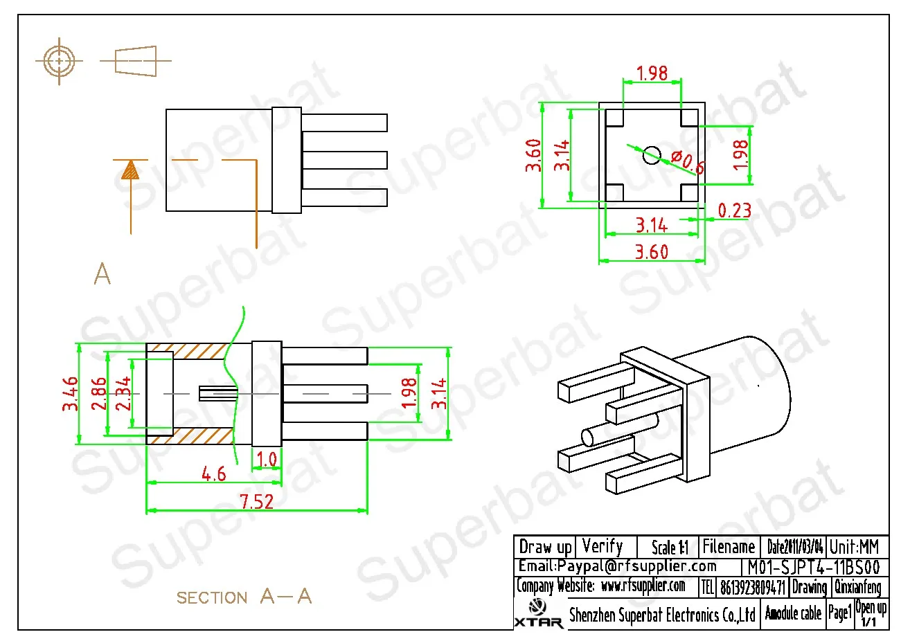 Female PCB Mount RF Coaxial Connector for Electronic Components