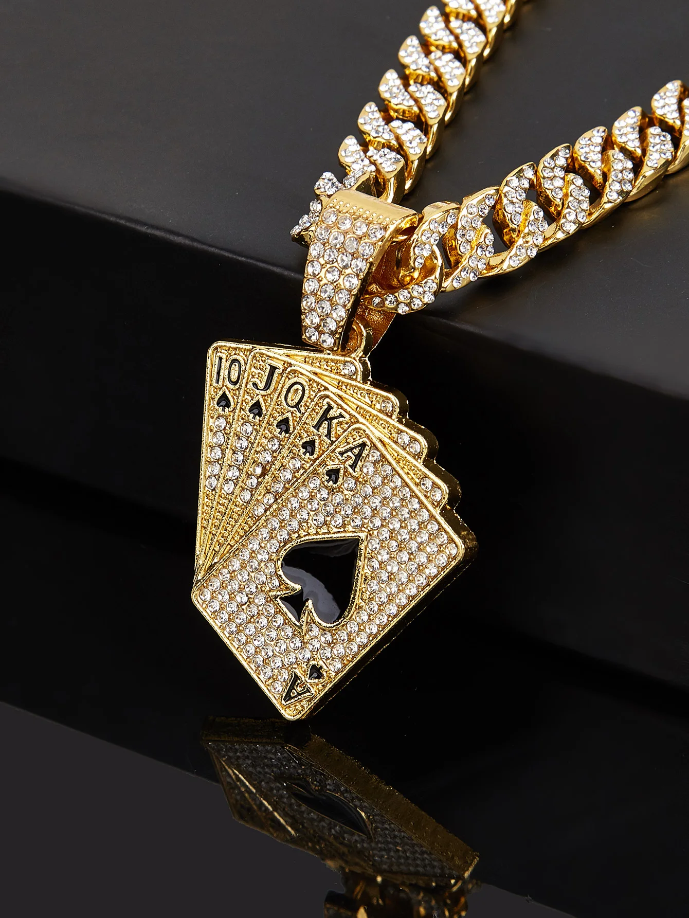 Hot Sales Hiphop Cuban Link Chain Iced Out Strass Poker Hanger Ketting Voor Vrouwen
